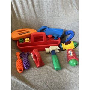 Little Tikes Play Carry Along Vintage CADDY TOOL BOX Set SCREWS hammer saw